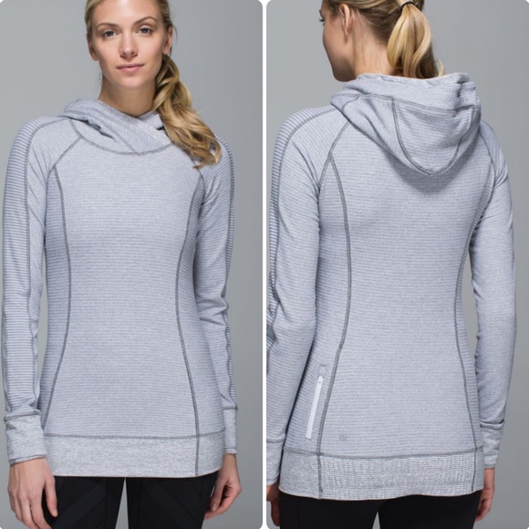 Lululemon Think Fast Hoodie in Mini Check Pique White Heathered Slate Sz 12 Cozy - Picture 1 of 15
